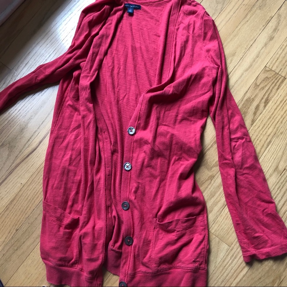 Red button down long sleeve cardigan